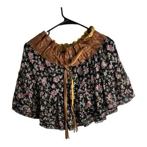 Vintage Paradise Women’s Floral Ruffled Mini Skirt with Faux Leather Size L